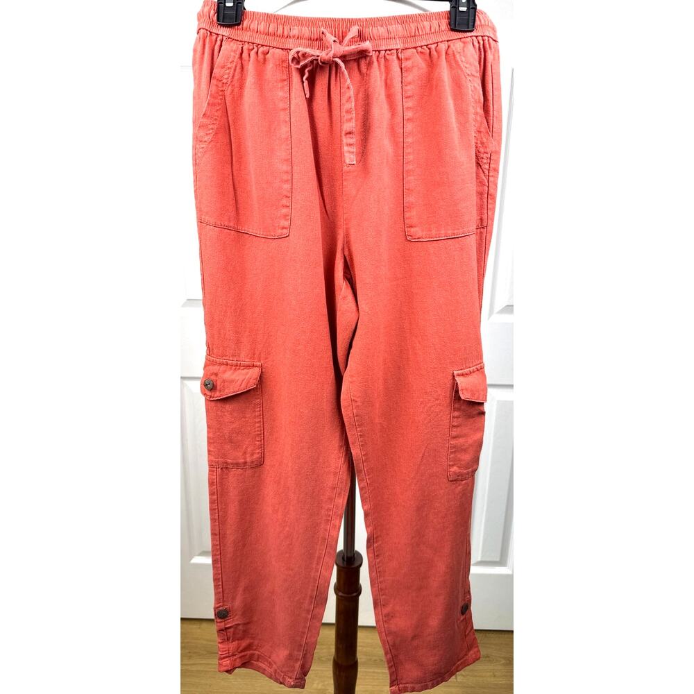 Rewash Rust Linen Cargo Pants Drawstring Relaxed Fit Small